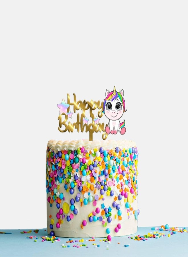 XilaMagic زينة كعكة عيد ميلاد سعيد مع مجسم وحيد القرن، متعدد الألوان - Image 2